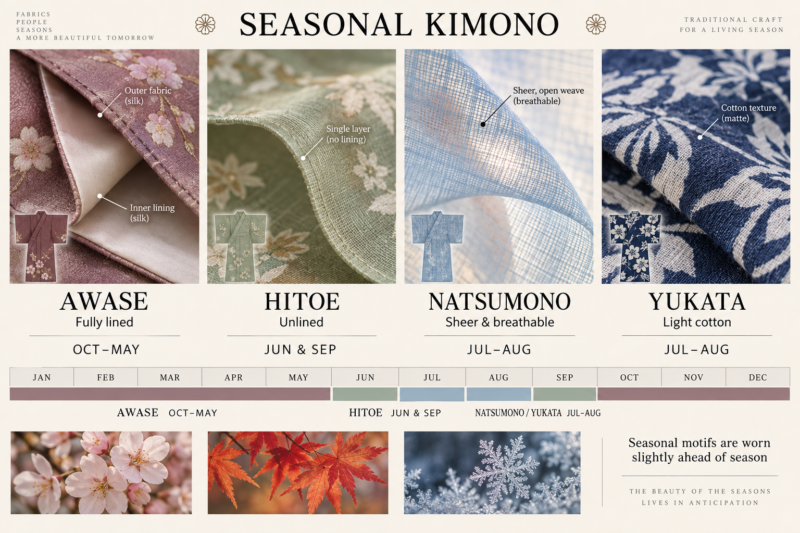 Kimono fabrics change with the seasons.